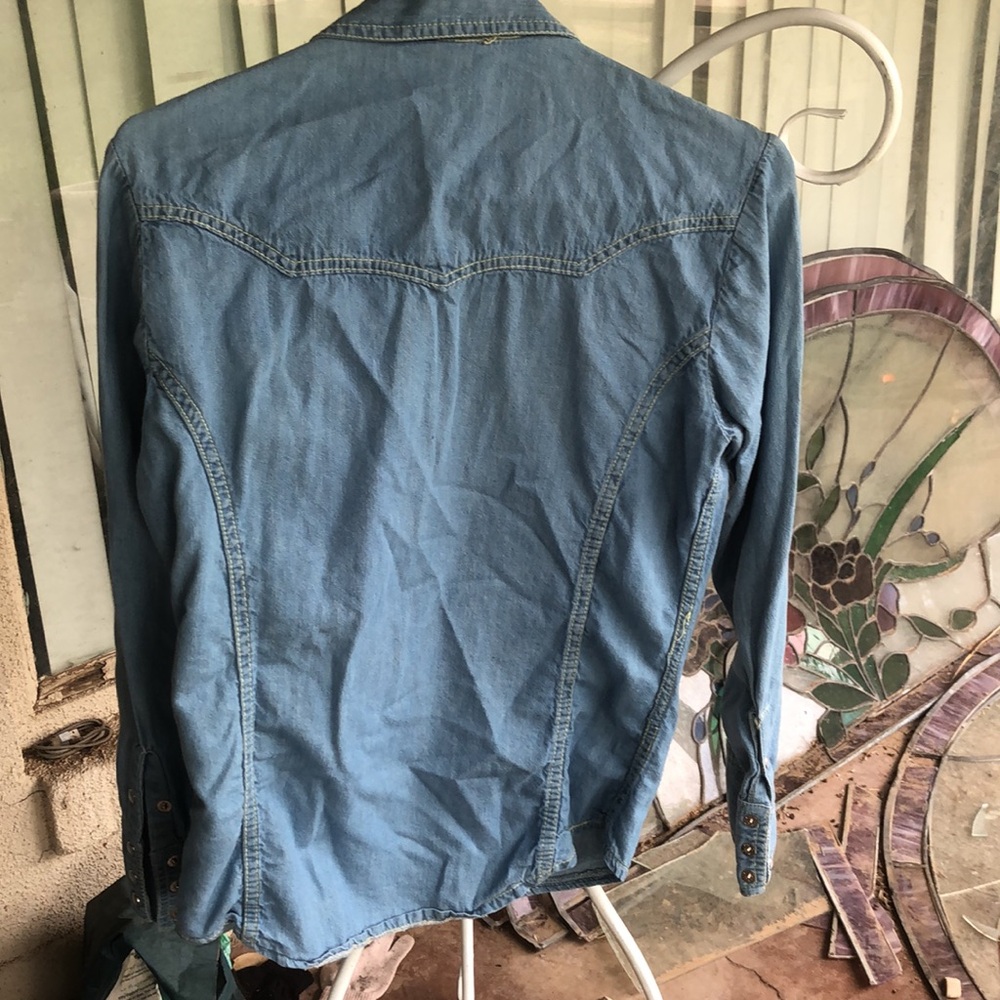 BRITTANIA 1970’s DENIM PEARL SNAP SHIRT M - Picture 6 of 6